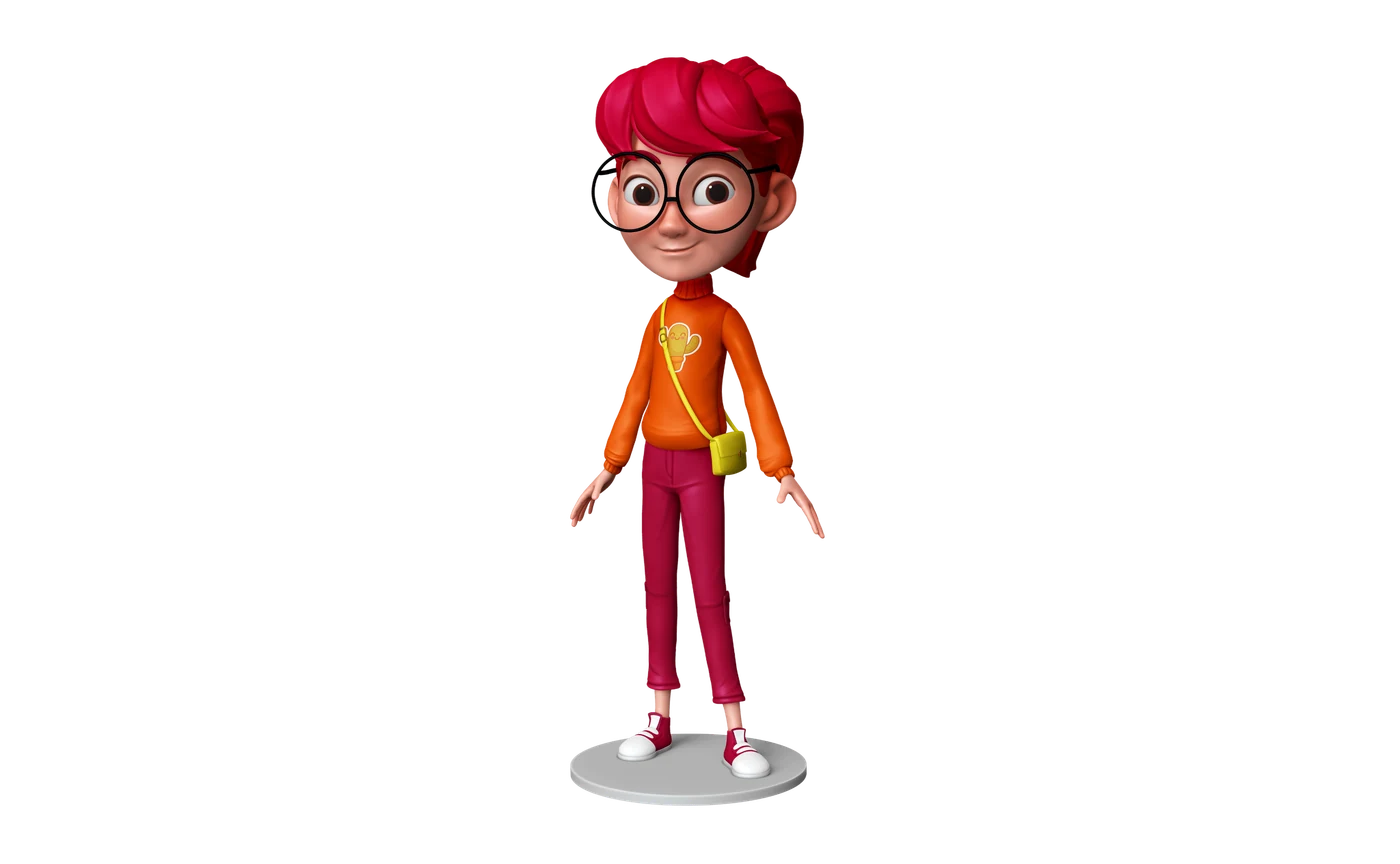 Emma, a 3D character with red hair